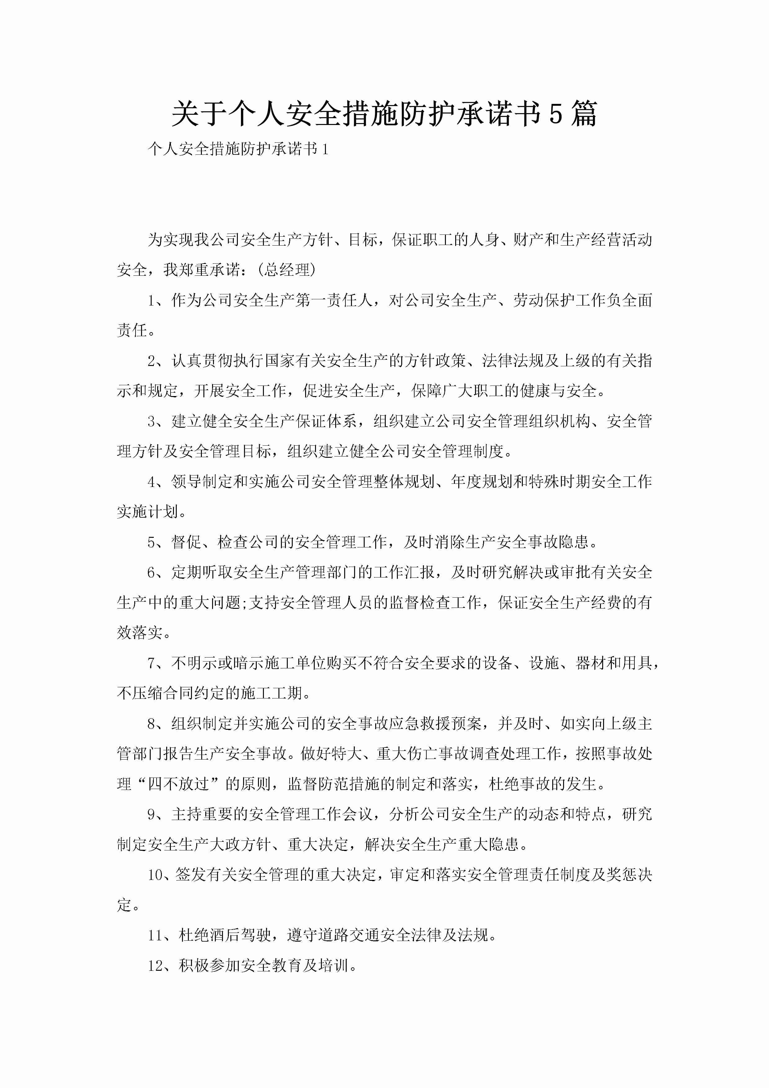 关于个人安全措施防护承诺书5篇-聚给网